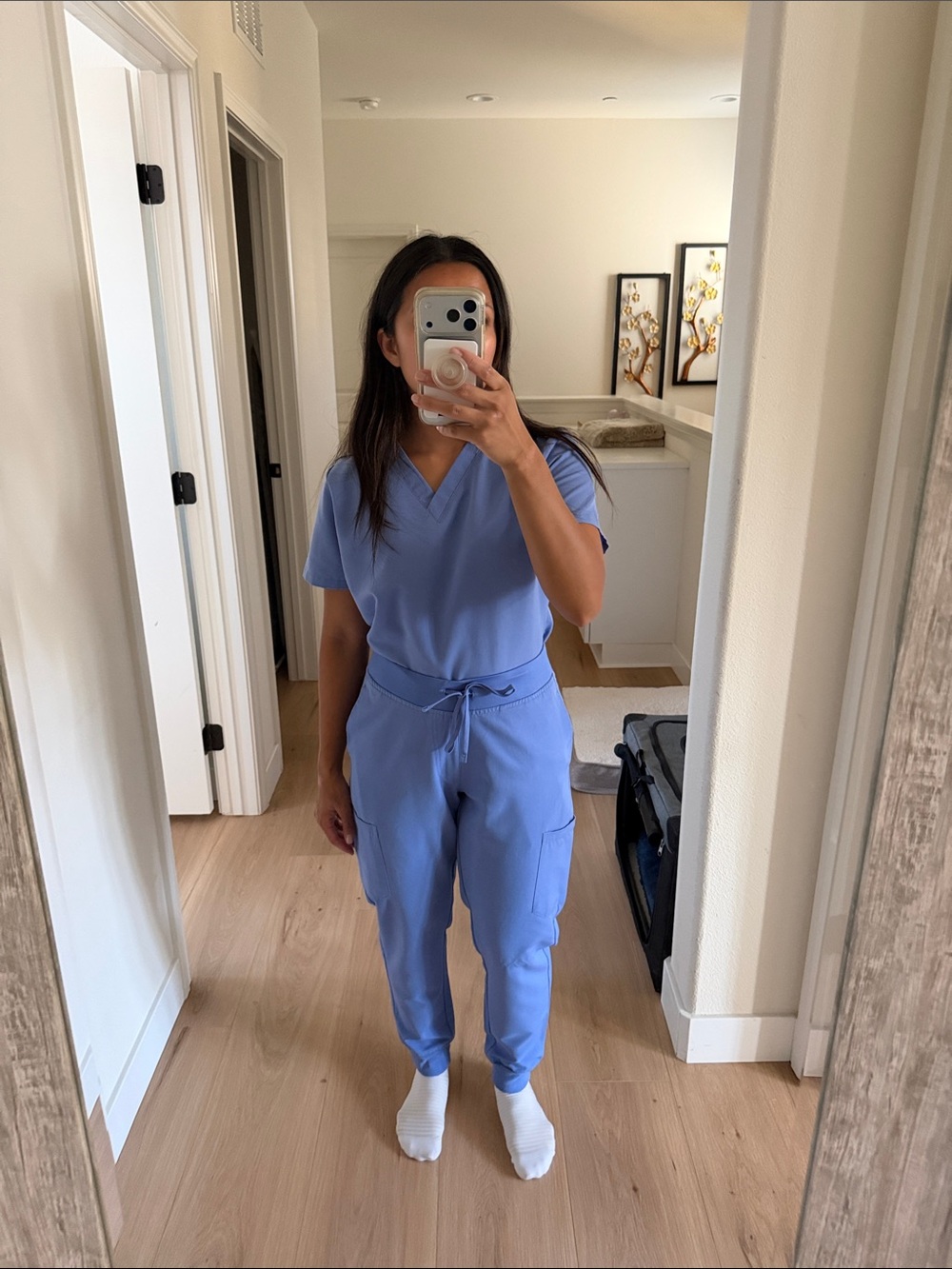 Mandala Women's Scrub Top & Jogger Periwinkle Set